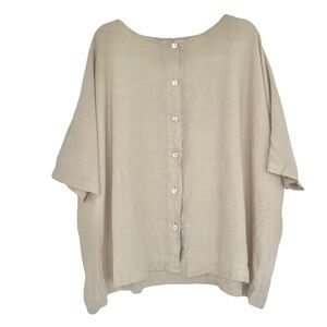 Bryn Walker Bessie Top 100% Linen Womens XS Oversized Cream Tan Button Up Dolman